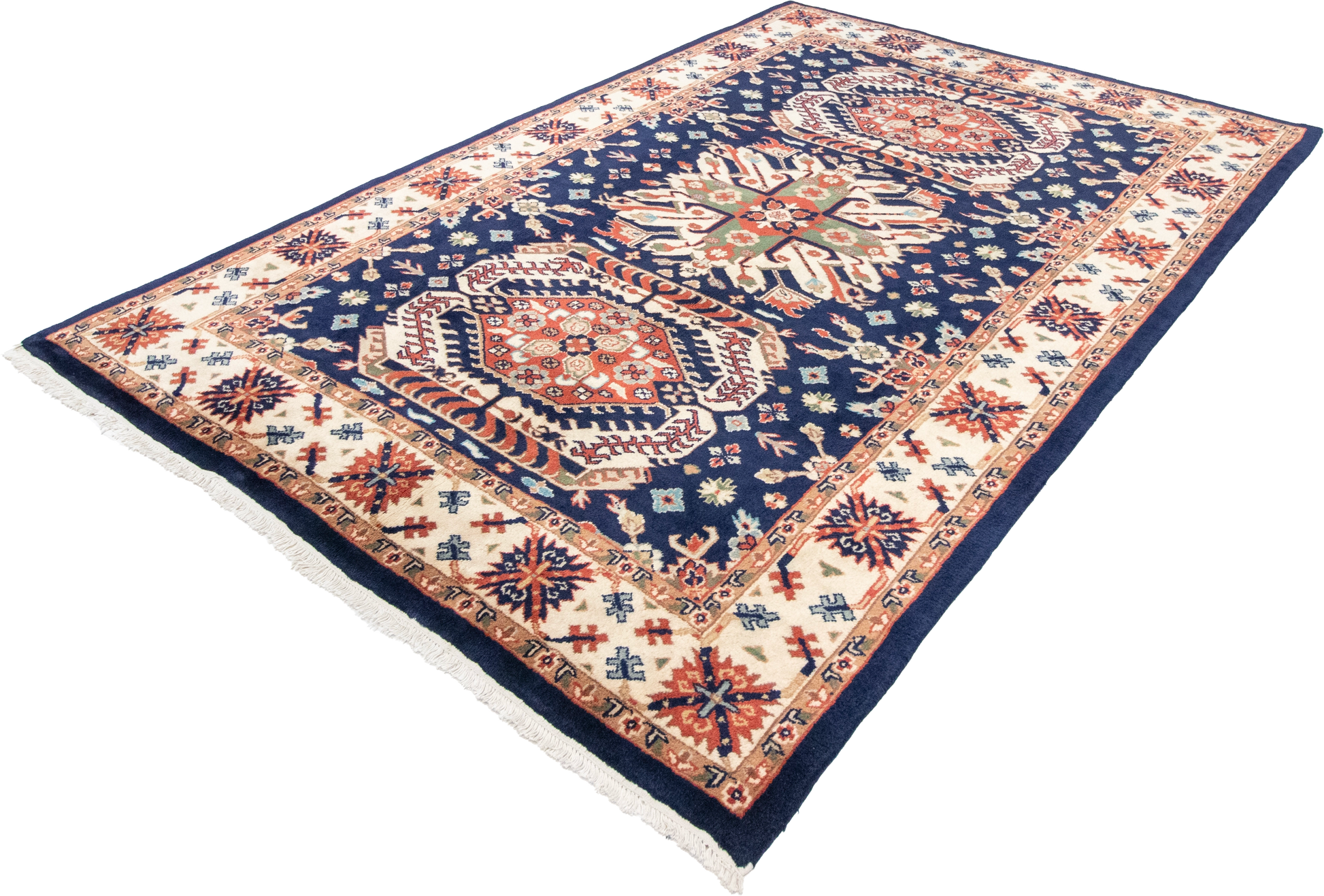 W 6.3 L 8.11 Kazak 100% Wool Hand-Woven Geometric Design - 24752