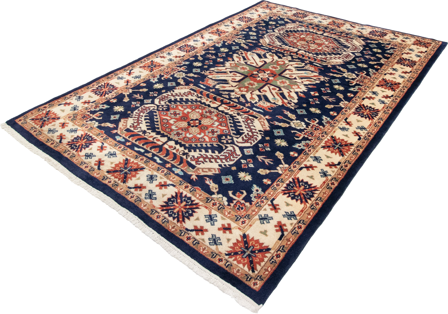 W 6.3 L 8.11 Kazak 100% Wool Hand-Woven Geometric Design - 24752