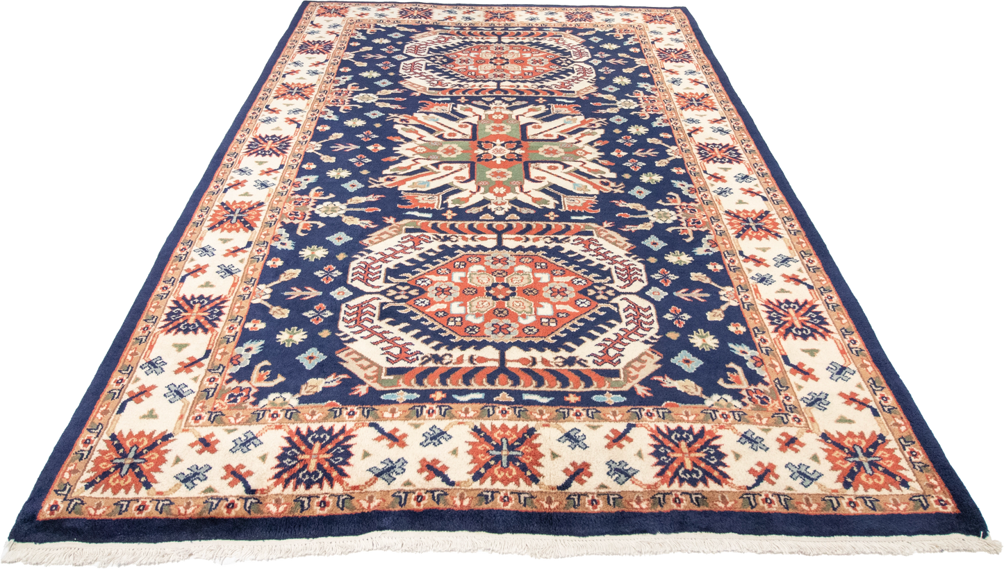 W 6.3 L 8.11 Kazak 100% Wool Hand-Woven Geometric Design - 24752