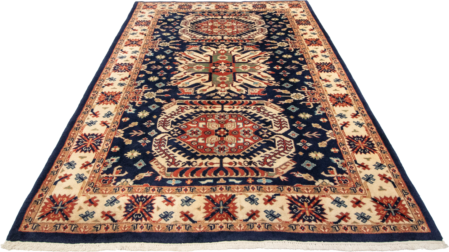 W 6.3 L 8.11 Kazak 100% Wool Hand-Woven Geometric Design - 24752