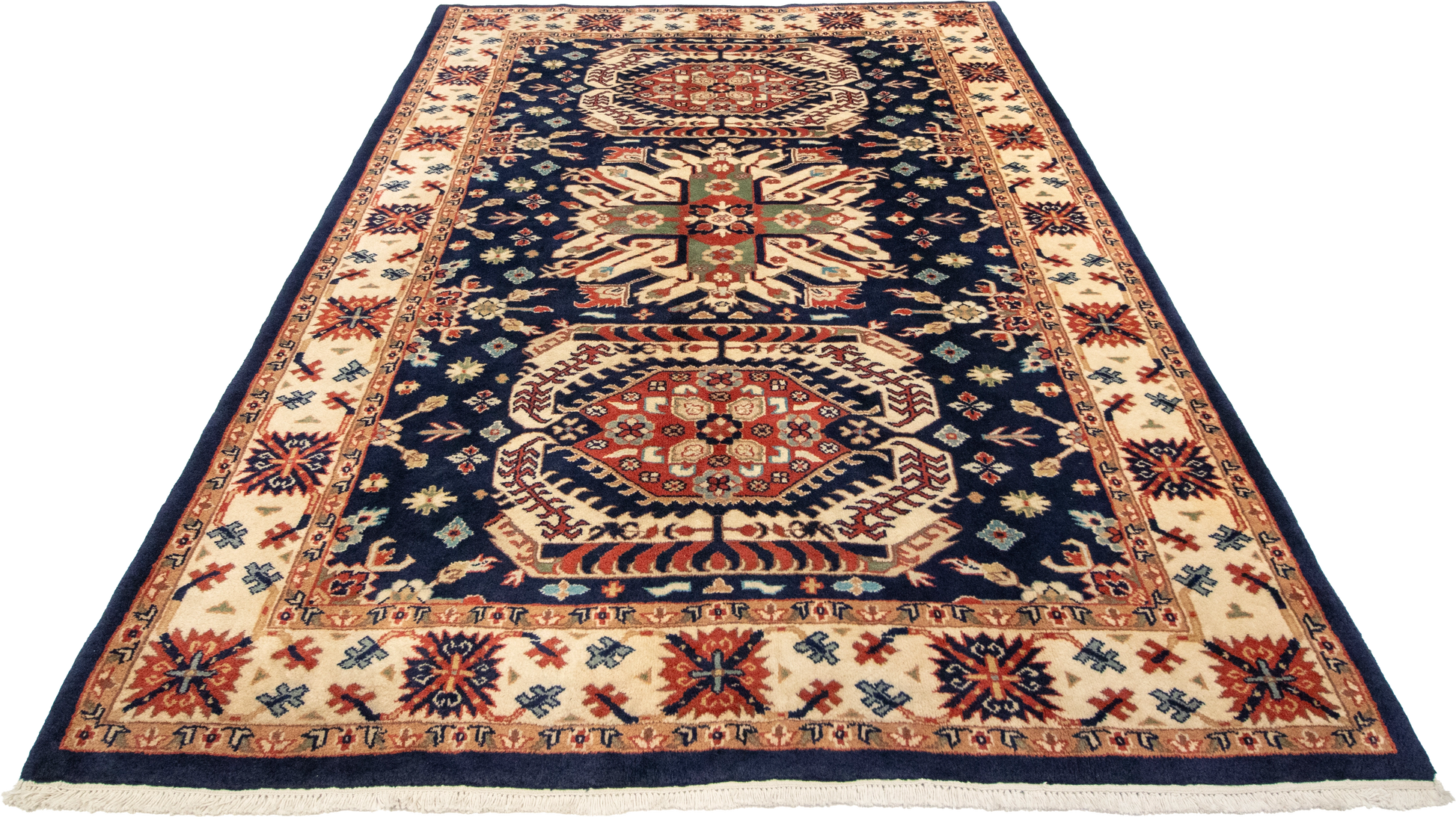 W 6.3 L 8.11 Kazak 100% Wool Hand-Woven Geometric Design - 24752