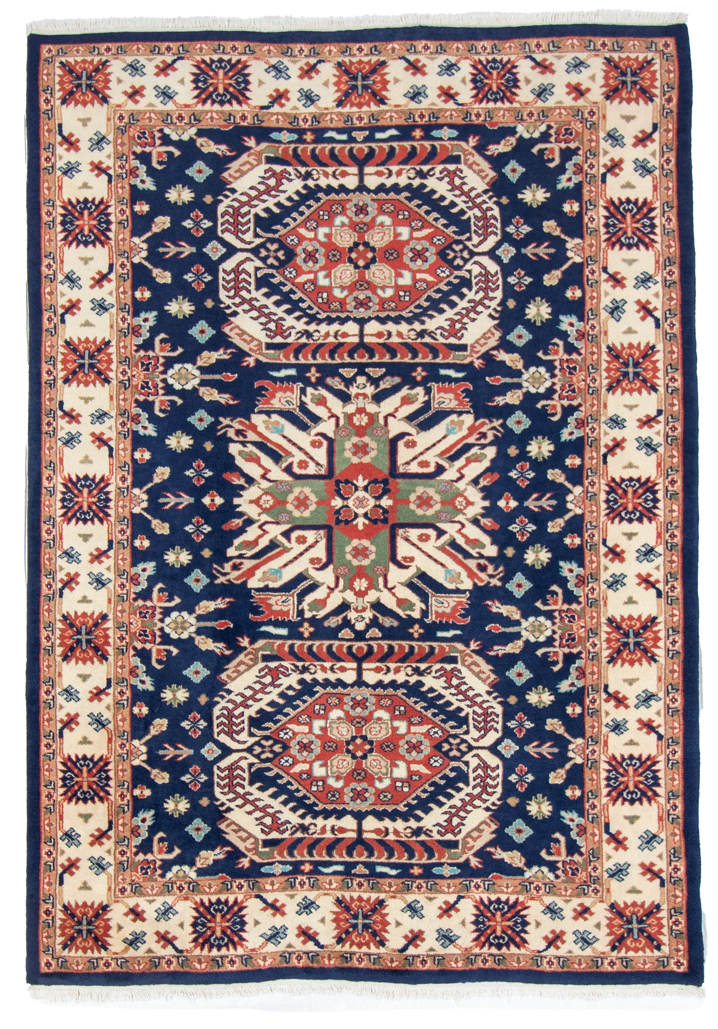W 6.3 L 8.11 Kazak 100% Wool Hand-Woven Geometric Design - 24752