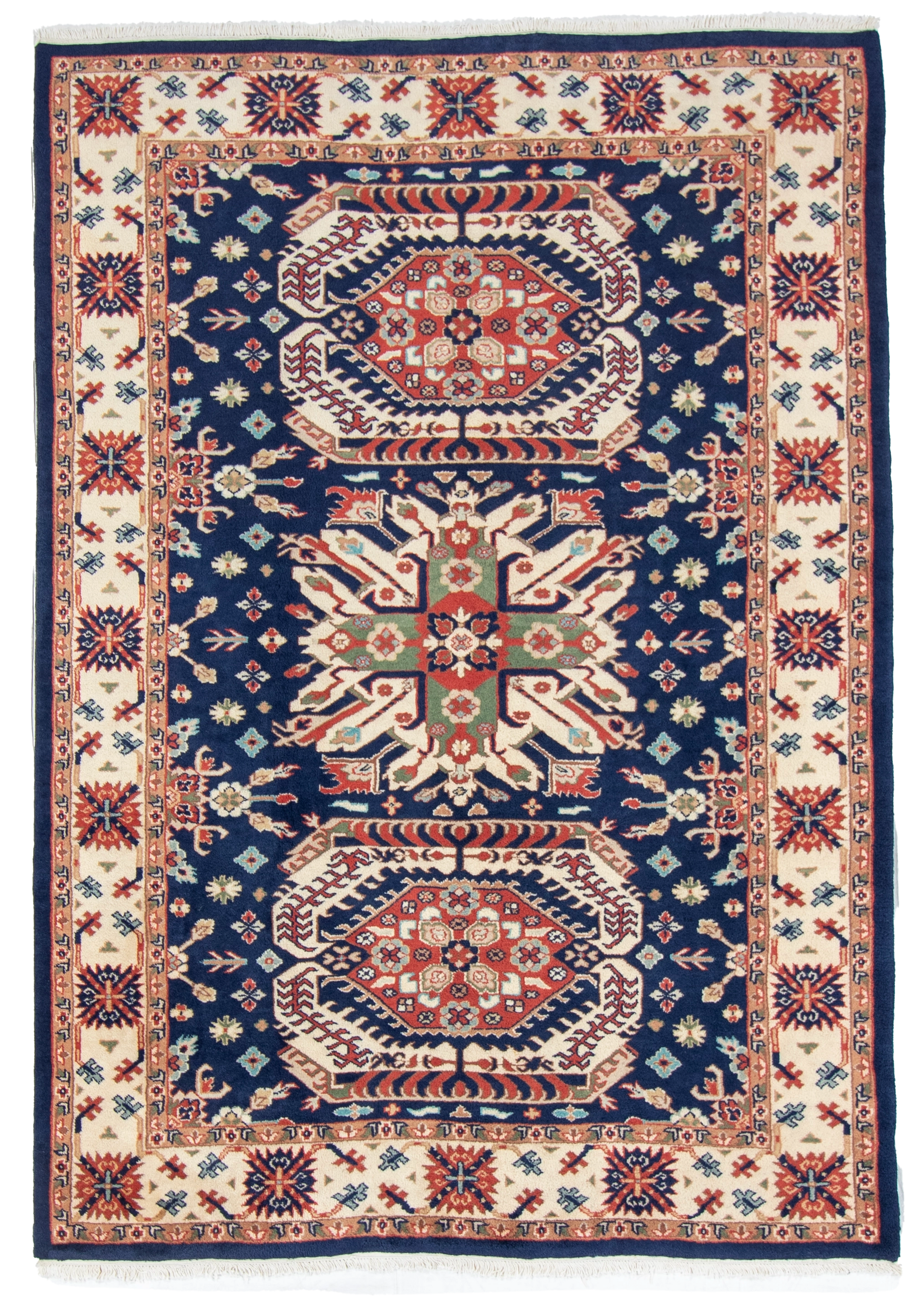 W 6.3 L 8.11 Kazak 100% Wool Hand-Woven Geometric Design - 24752