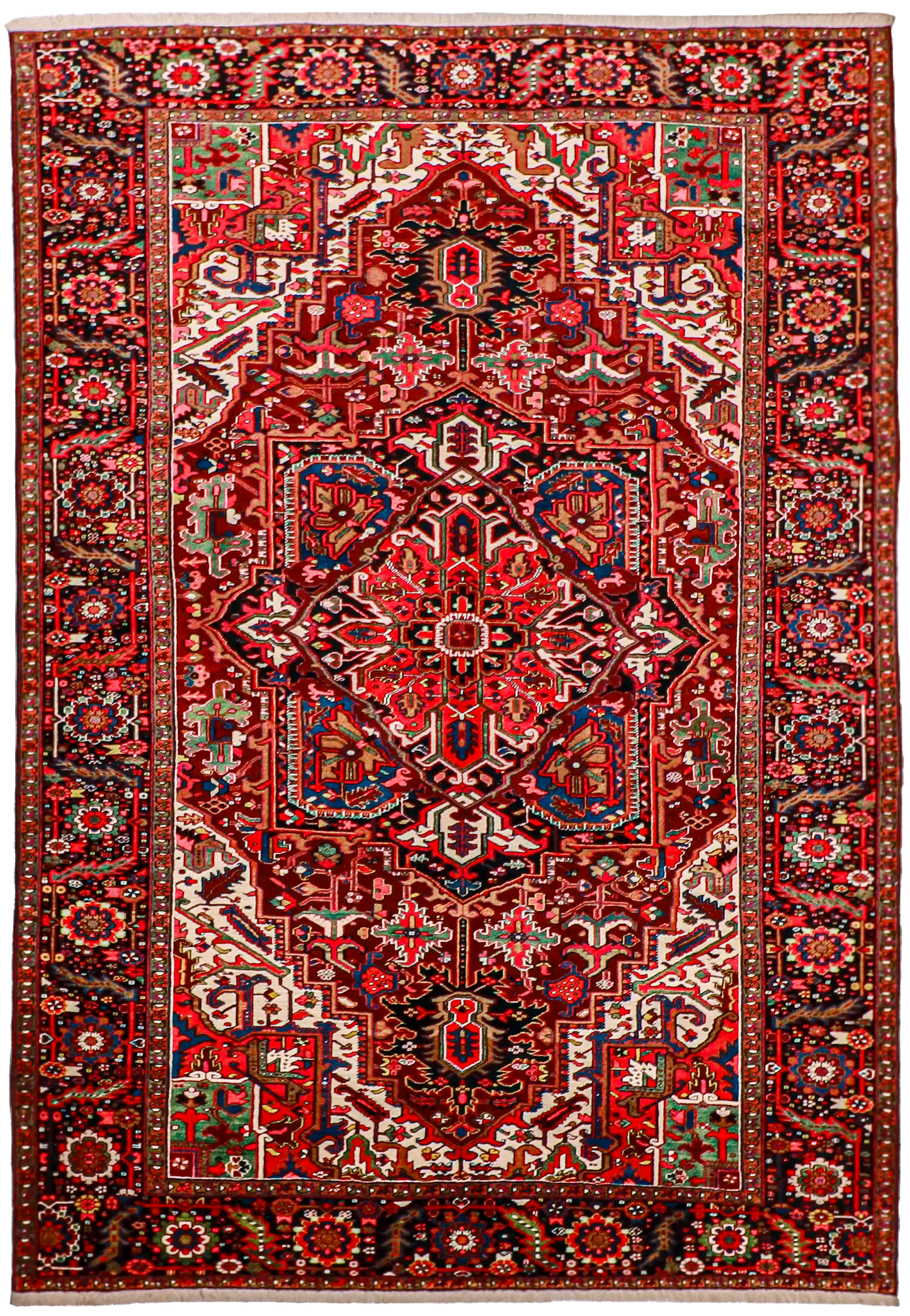 W 8.5 L 12.1 Heriz 100% Wool Handmade Geometric Design - 24780