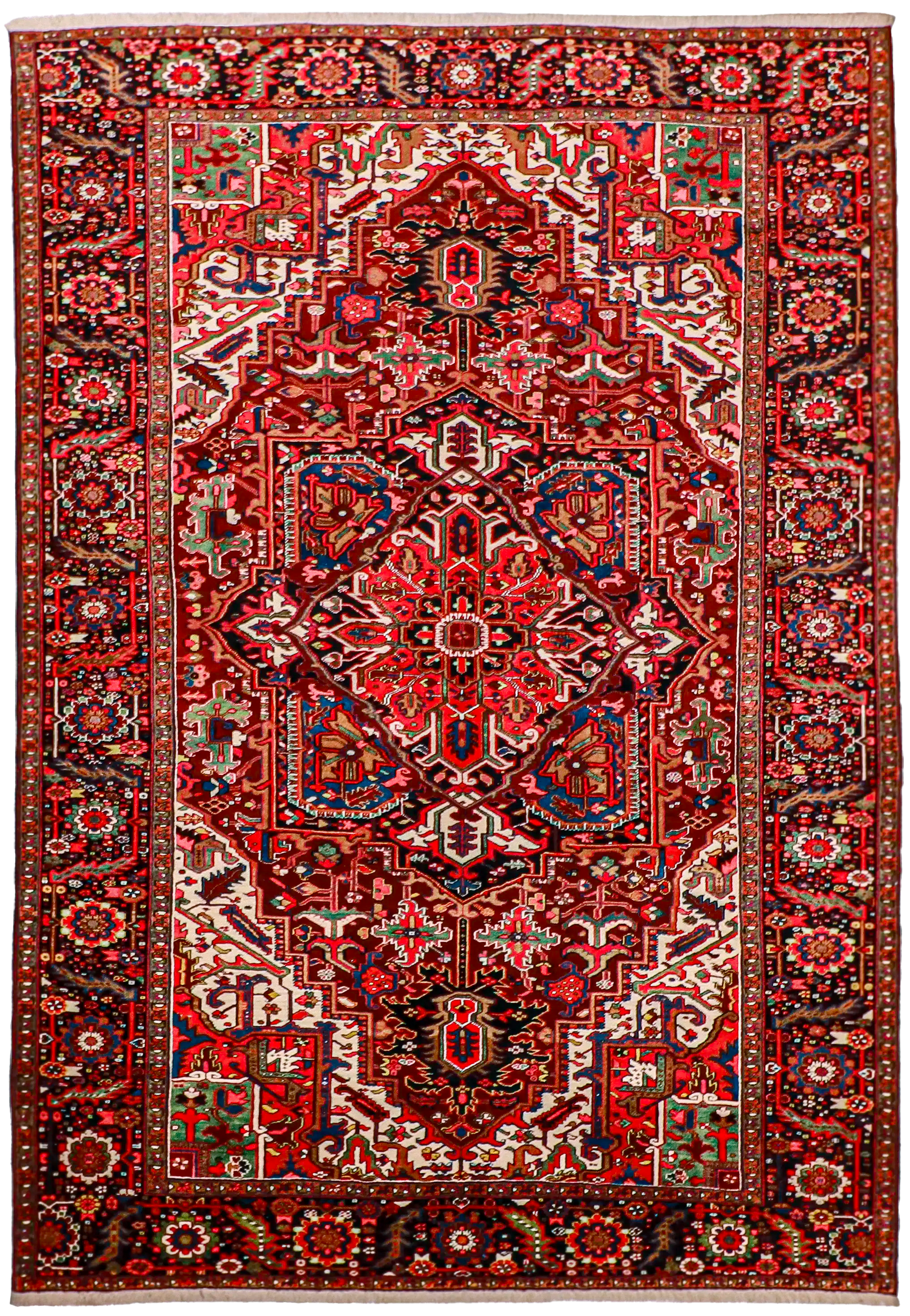 W 8.5 L 12.1 Heriz 100% Wool Handmade Geometric Design - 24780