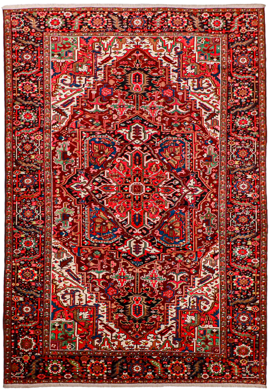 W 8.5 L 12.1 Heriz 100% Wool Handmade Geometric Design - 24780