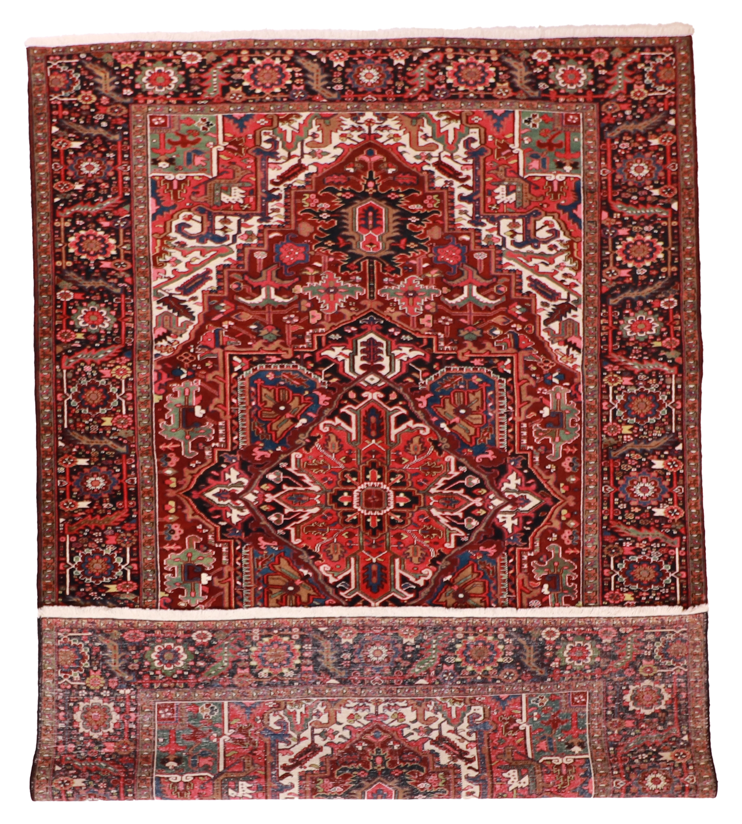 W 8.5 L 12.1 Heriz 100% Wool Handmade Geometric Design - 24780