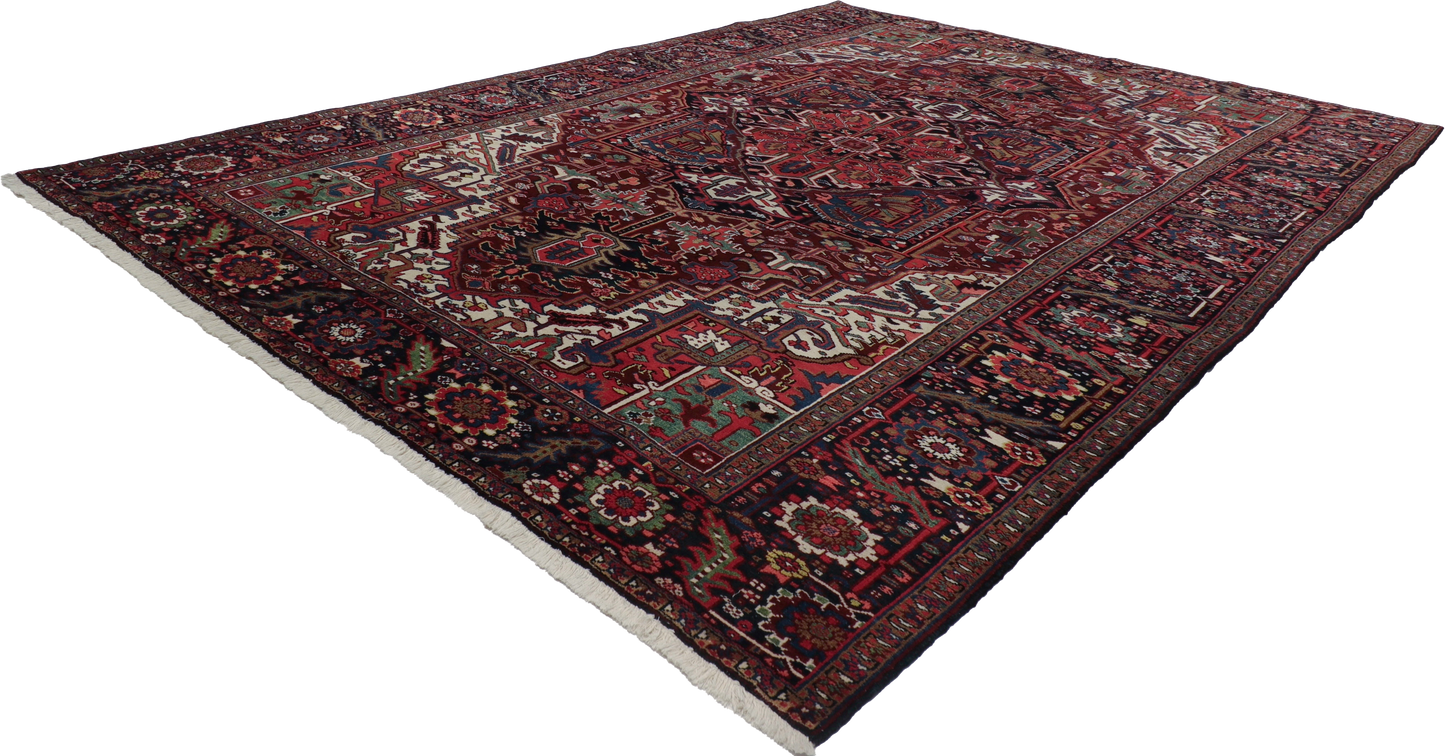 W 8.5 L 12.1 Heriz 100% Wool Handmade Geometric Design - 24780