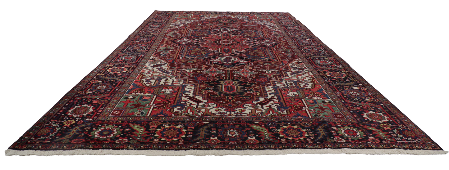 W 8.5 L 12.1 Heriz 100% Wool Handmade Geometric Design - 24780