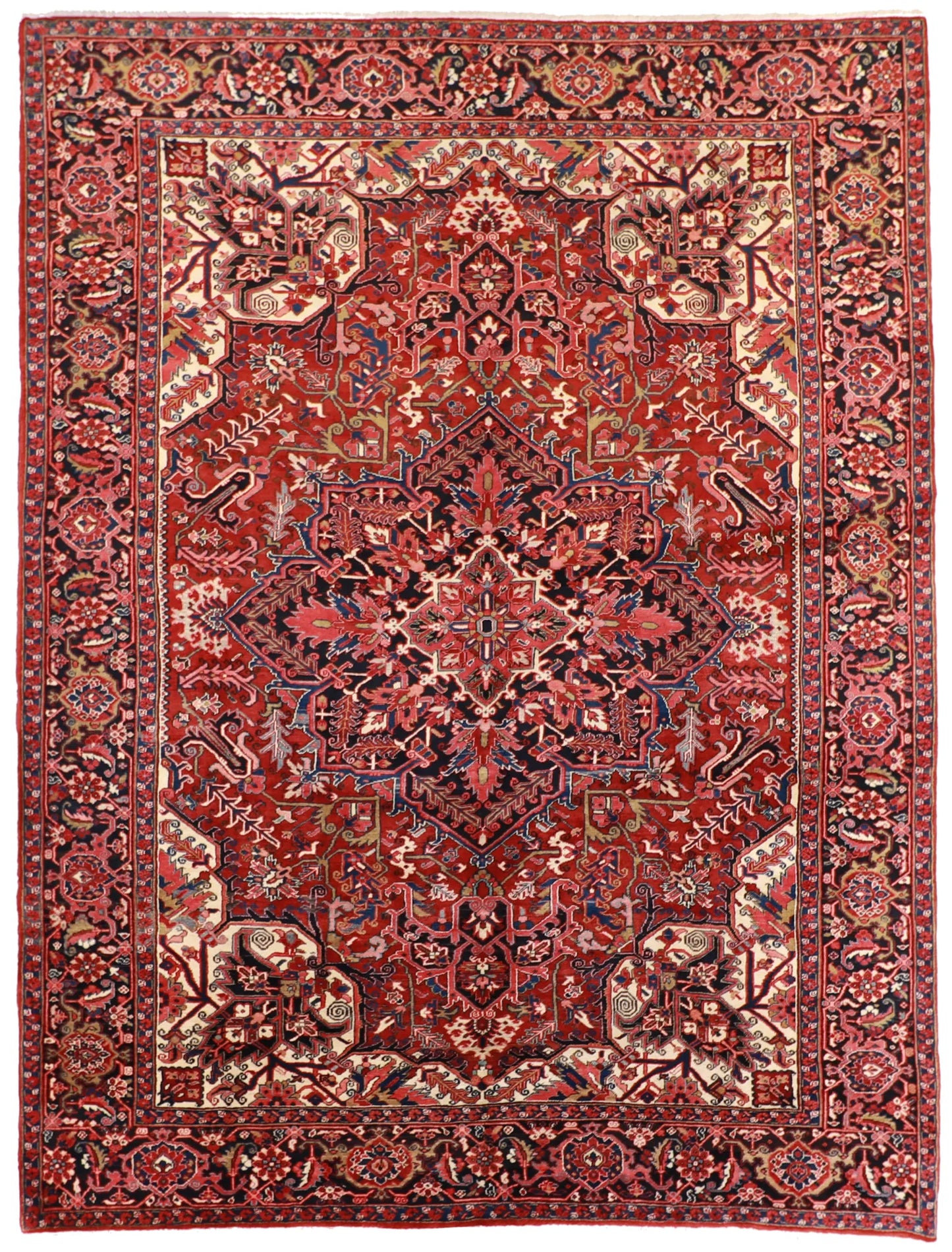 W 9.8 - L 12.9 - Heriz Silk Geometric Rectangle - Finest Hand-Knotted Quality Wool - 24799