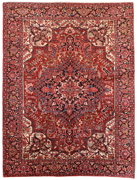 W 9.8 L 12.9 Heriz 100% Silk Hand-Woven Geometric Design - 24799