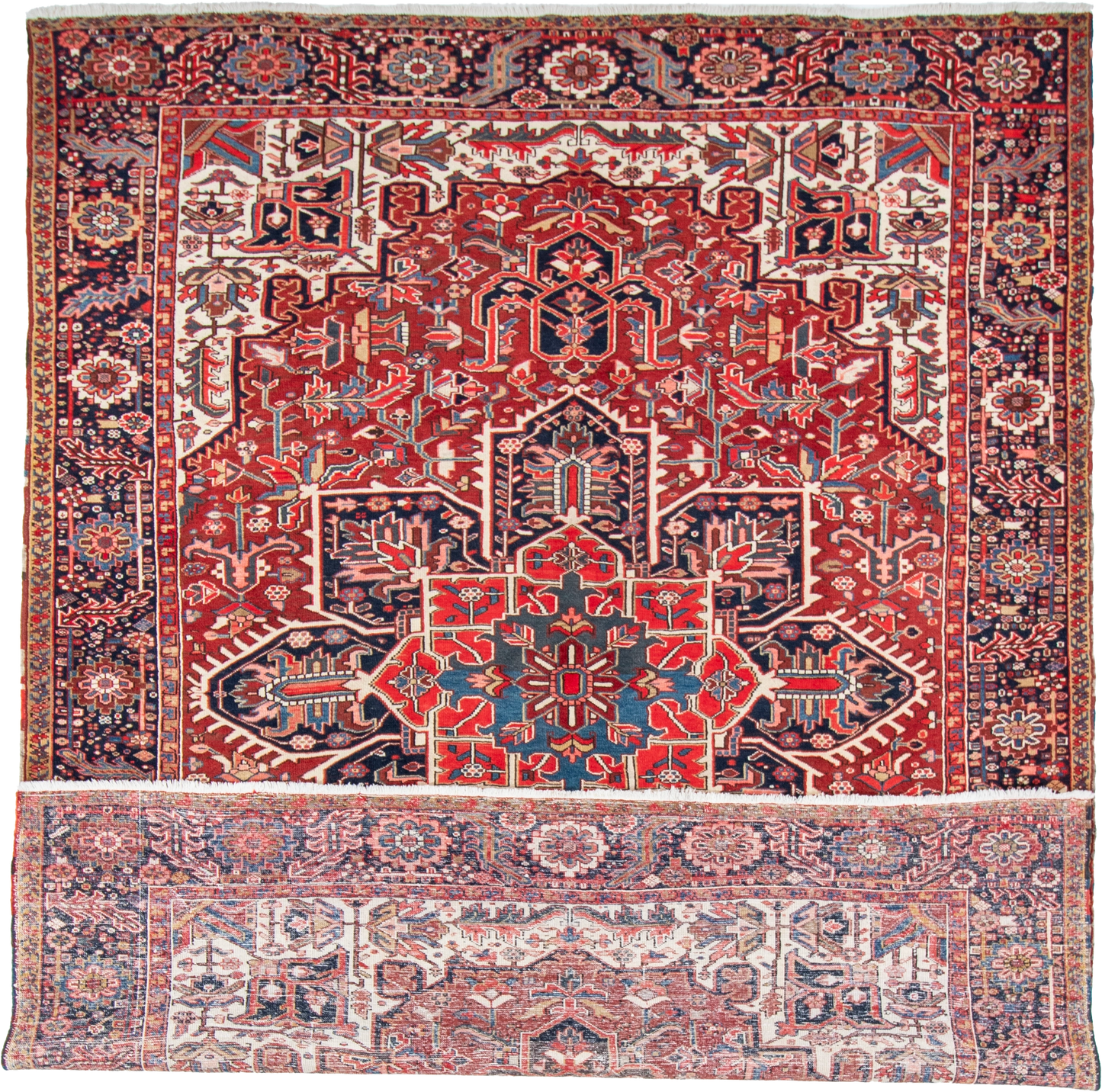 W 9.8 L 12.3 Heriz 100% Wool Hand-Woven Geometric Design - 24826