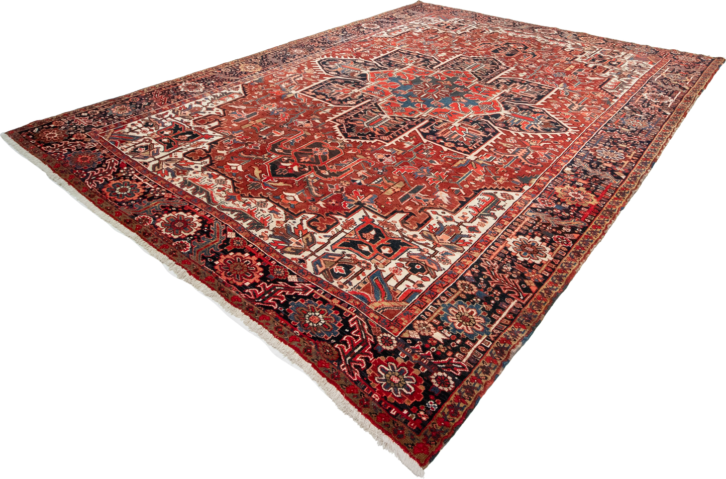 W 9.8 L 12.3 Heriz 100% Wool Hand-Woven Geometric Design - 24826