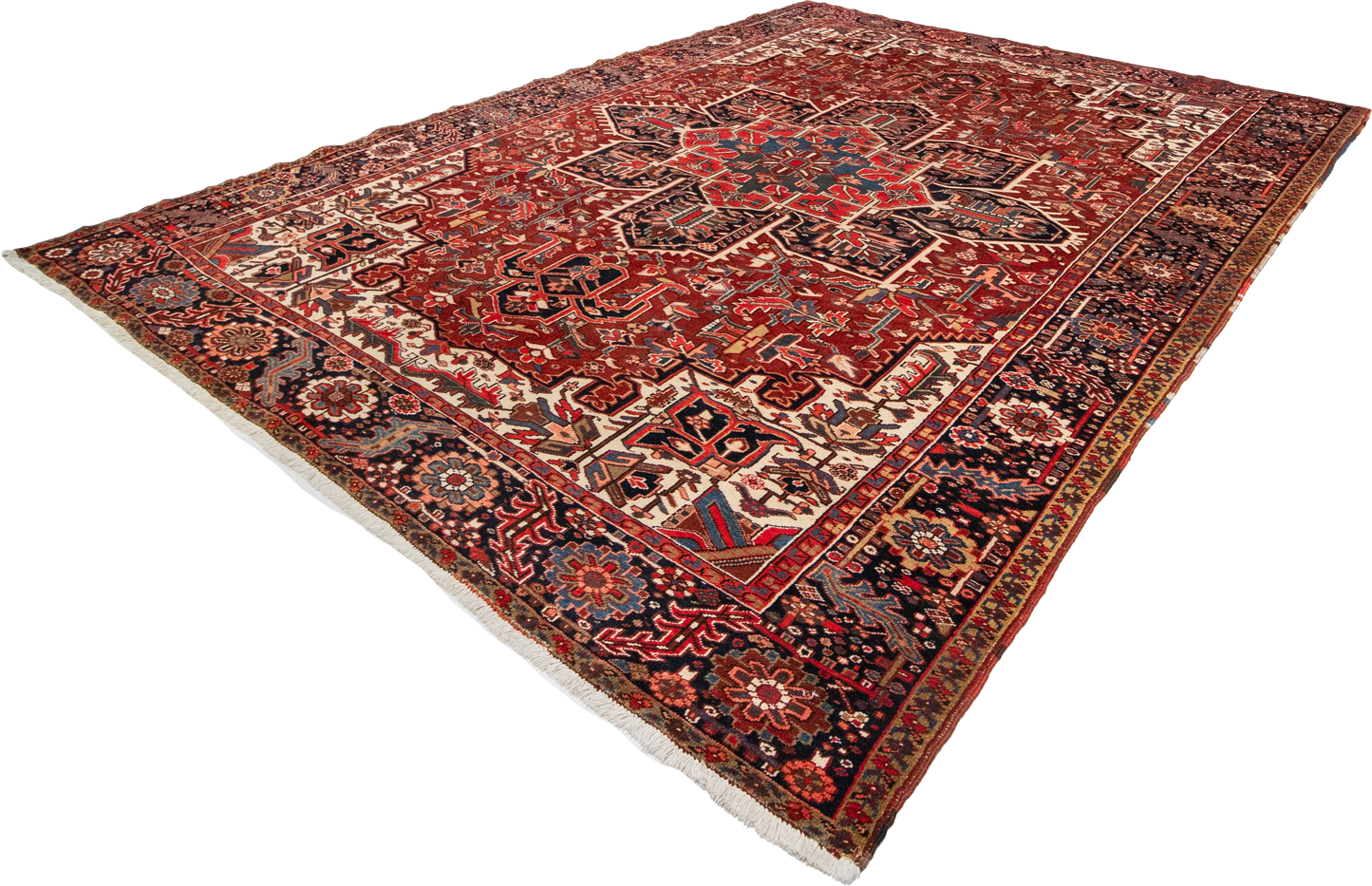 W 9.8 L 12.3 Heriz 100% Wool Hand-Woven Geometric Design - 24826