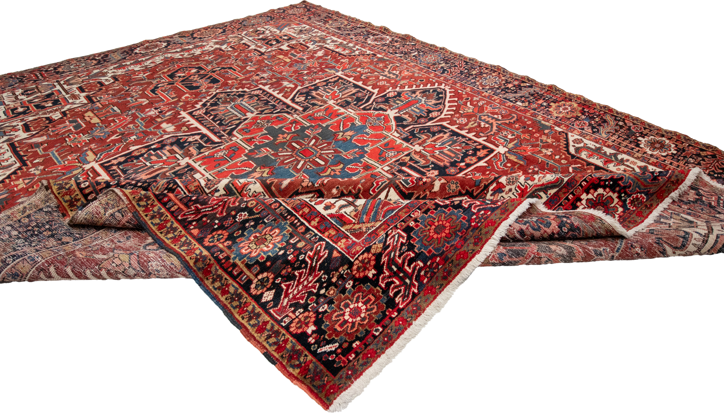 W 9.8 L 12.3 Heriz 100% Wool Hand-Woven Geometric Design - 24826