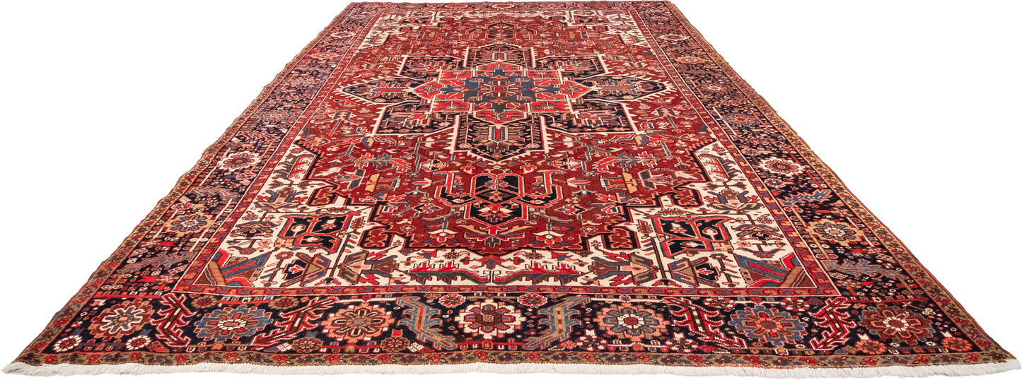 W 9.8 L 12.3 Heriz 100% Wool Hand-Woven Geometric Design - 24826