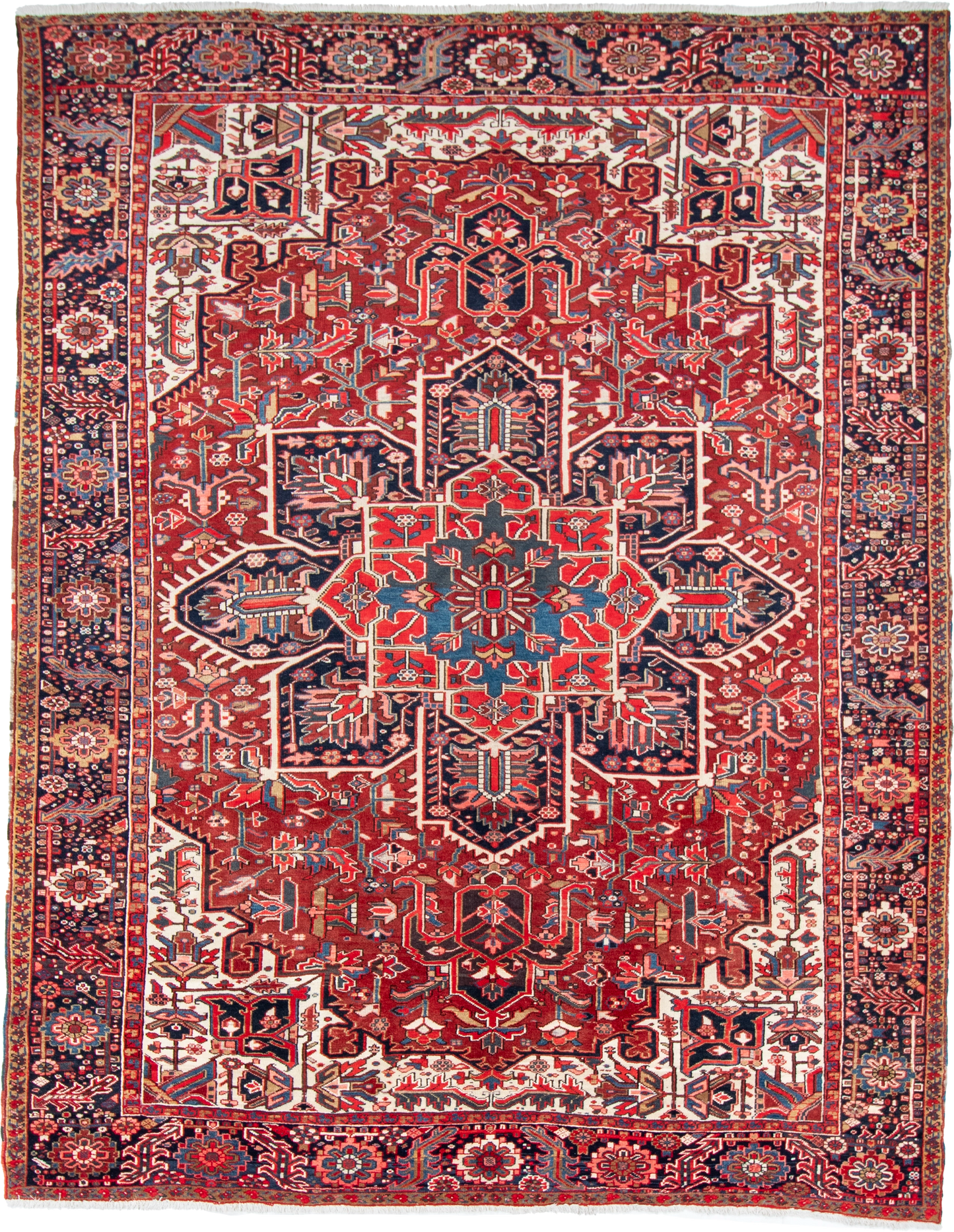 W 9.8 L 12.3 Heriz 100% Wool Hand-Woven Geometric Design - 24826