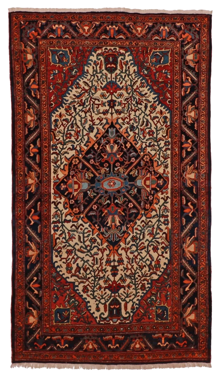 W 4 - L 7 - Frahan Fine/Wool Floral Rectangle - Finest Hand-Knotted Quality Wool - 24912
