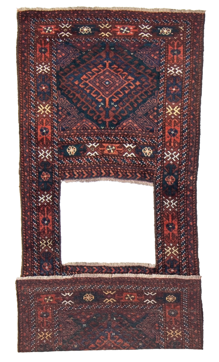 W 2.3 L 5.3 Baluch Antique 100% Wool Hand-Woven All-Over Design - 24958