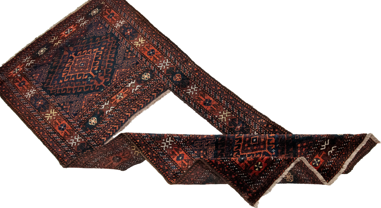 W 2.3 L 5.3 Baluch Antique 100% Wool Hand-Woven All-Over Design - 24958