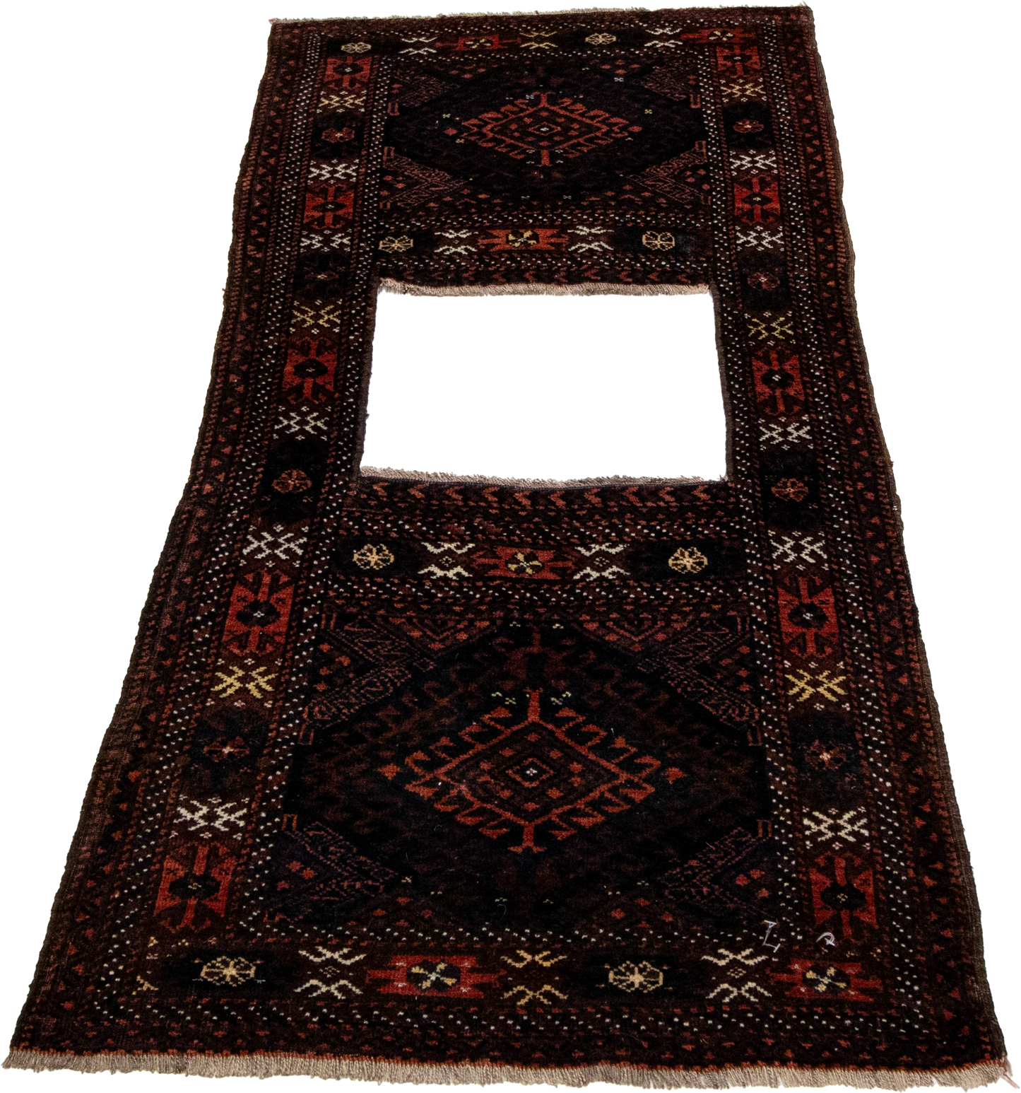 W 2.3 L 5.3 Baluch Antique 100% Wool Hand-Woven All-Over Design - 24958