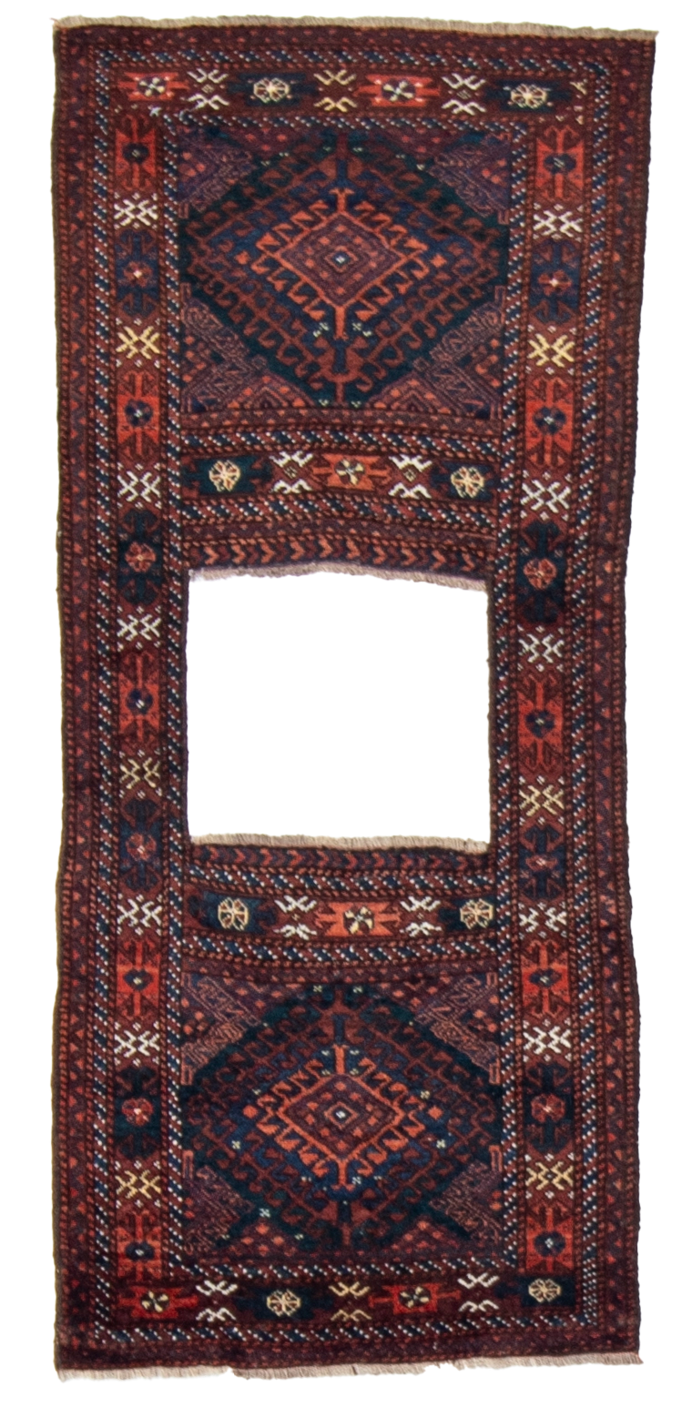 W 2.3 L 5.3 Baluch Antique 100% Wool Hand-Woven All-Over Design - 24958