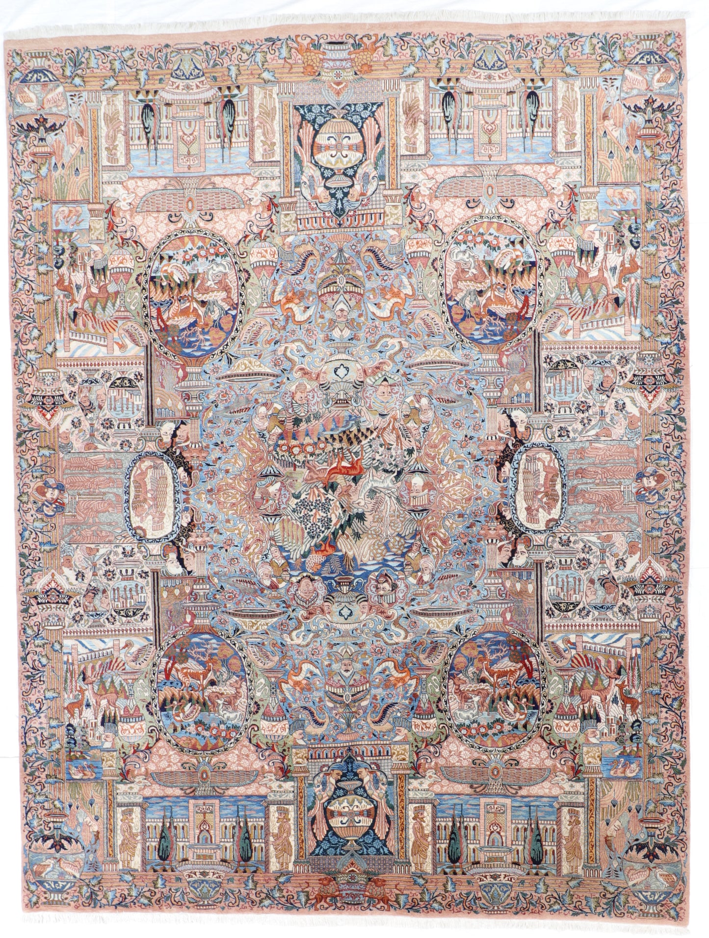 W 9.10 L 12.11 Mashad 100% Silk Hand-Woven All-Over Design - 25009