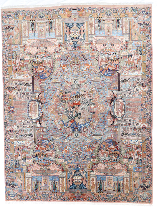 W 9.10 L 12.11 Mashad 100% Silk Hand-Woven All-Over Design - 25009