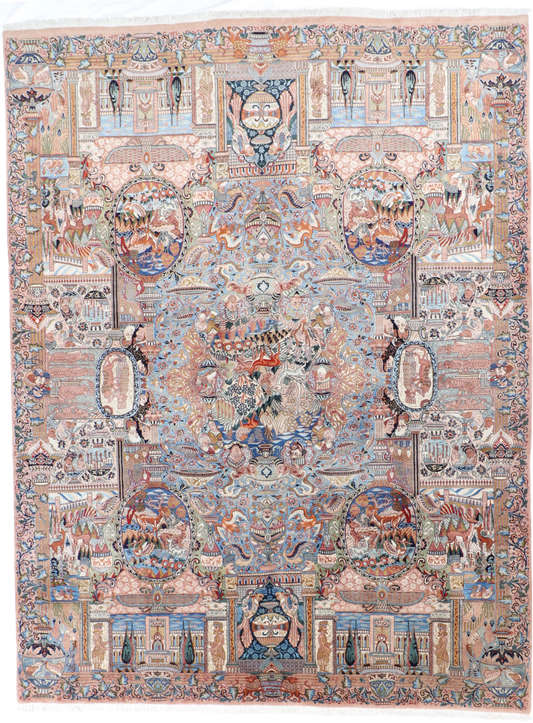 W 9.10 L 12.11 Mashad 100% Silk Hand-Woven All-Over Design - 25009