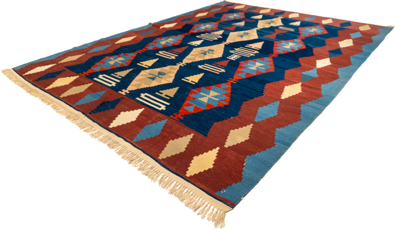 W 8.5 L 11.2 Kilim 100% Wool Hand-Woven Geometric Design - 25305