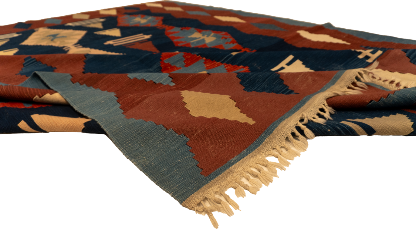 W 8.5 L 11.2 Kilim 100% Wool Hand-Woven Geometric Design - 25305
