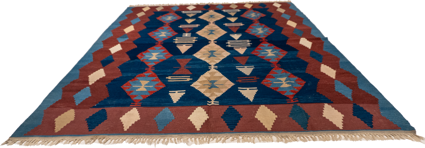 W 8.5 L 11.2 Kilim 100% Wool Hand-Woven Geometric Design - 25305