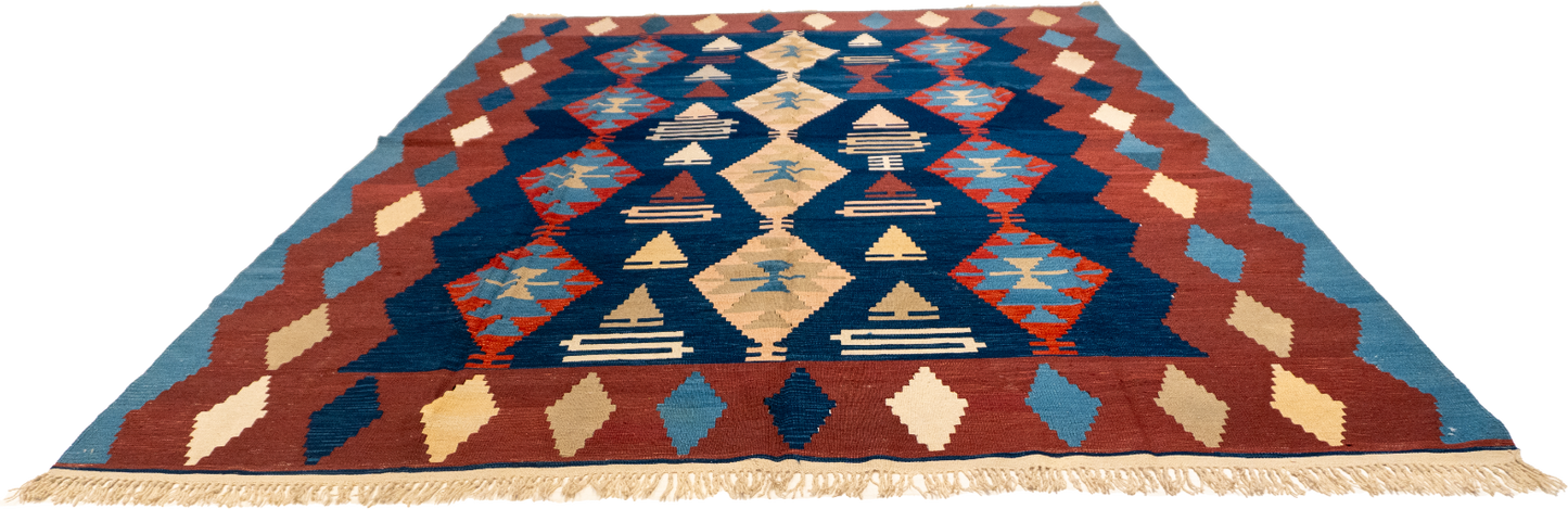 W 8.5 L 11.2 Kilim 100% Wool Hand-Woven Geometric Design - 25305