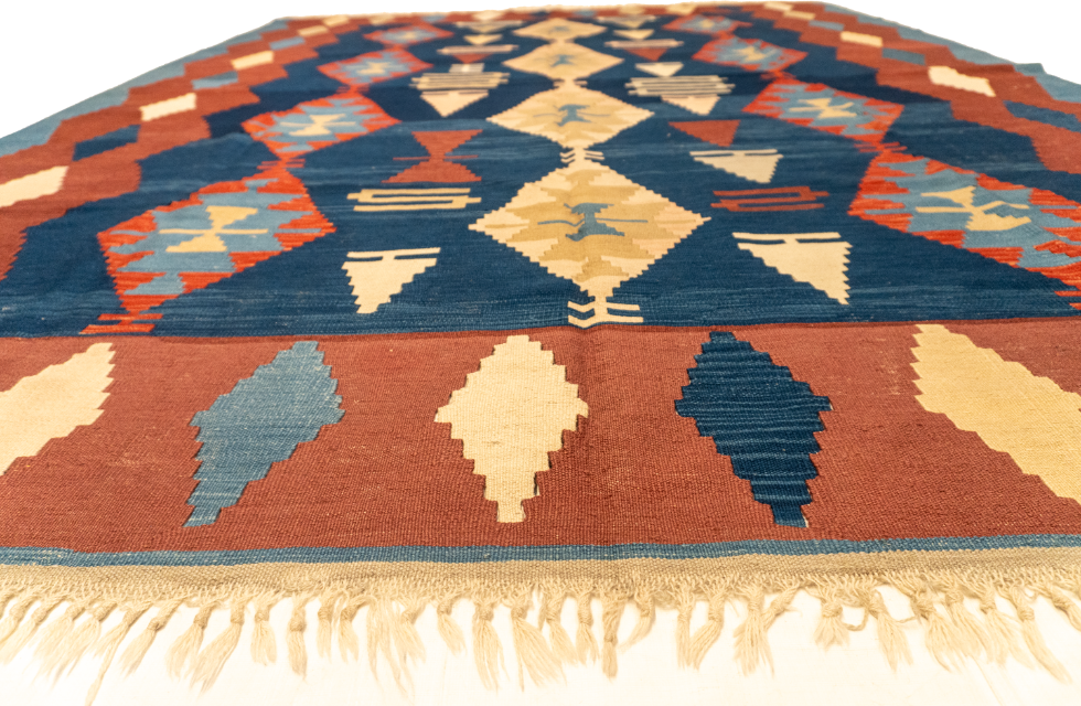 W 8.5 L 11.2 Kilim 100% Wool Hand-Woven Geometric Design - 25305