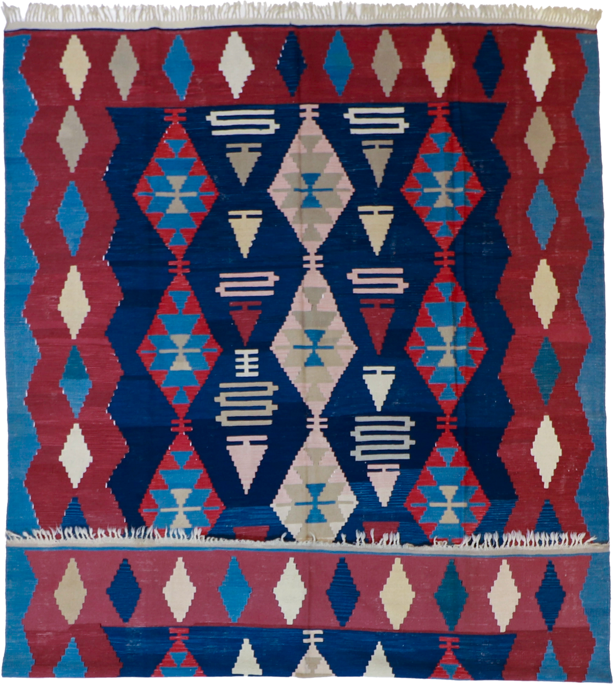 W 8.5 L 11.2 Kilim 100% Wool Hand-Woven Geometric Design - 25305