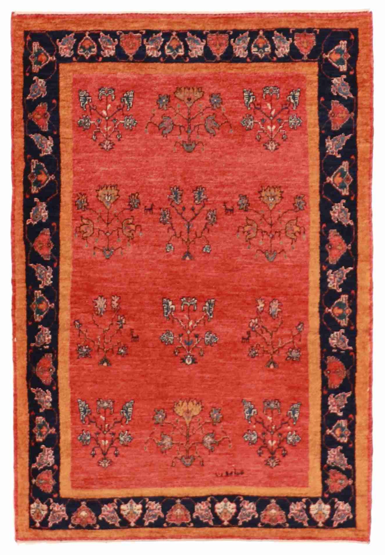 W 3.4 - L 4.11 - Lori Baft Wool Floral Rectangle - Finest Hand-Knotted Quality Wool - 25518
