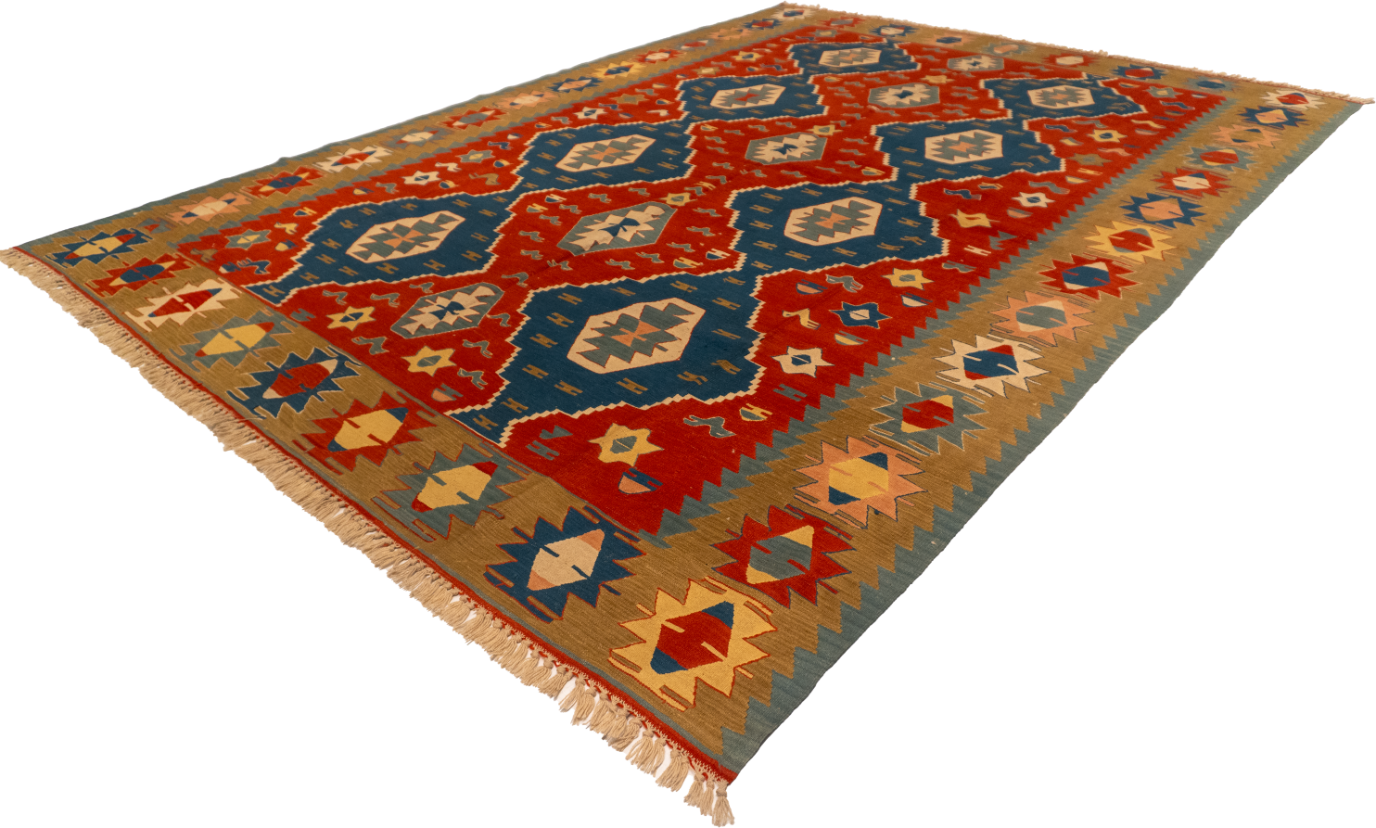 W 8.7 L 11.8 Kilim 100% Wool Hand-Woven All-Over Design - 26067