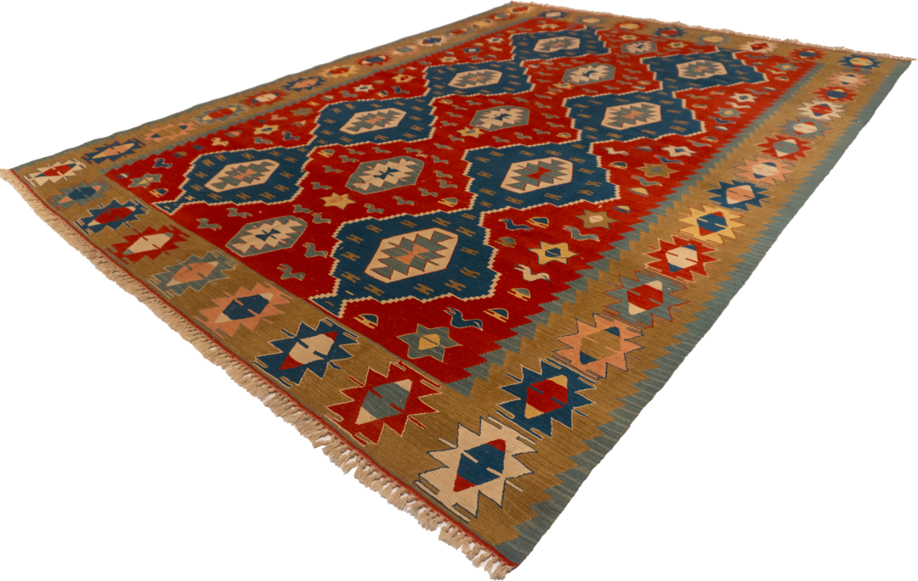 W 8.7 L 11.8 Kilim 100% Wool Hand-Woven All-Over Design - 26067