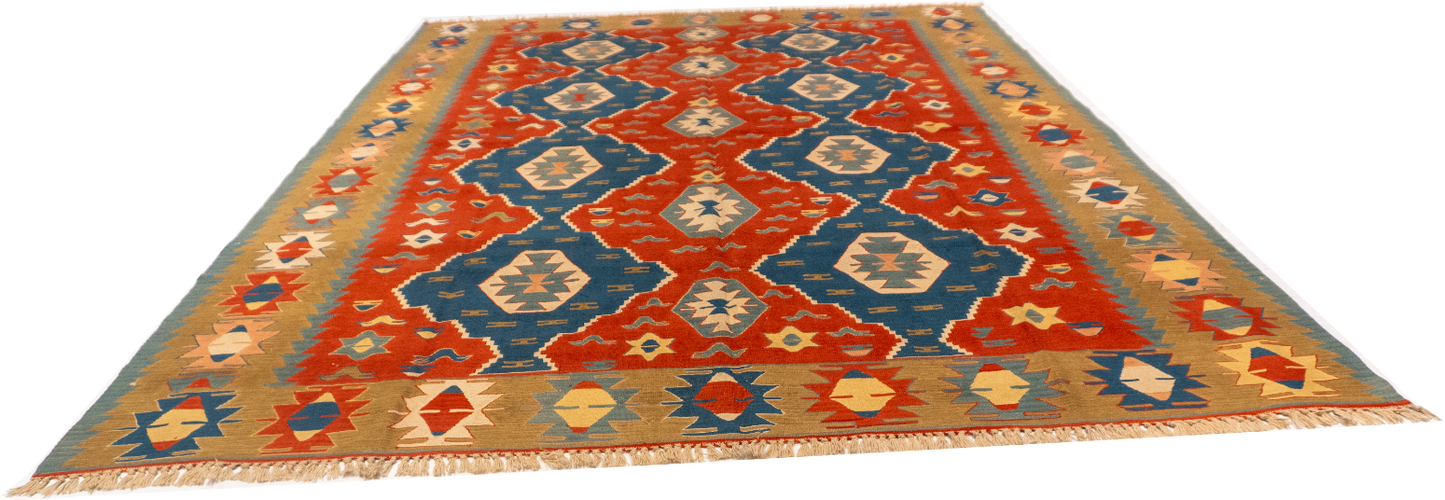 W 8.7 L 11.8 Kilim 100% Wool Hand-Woven All-Over Design - 26067