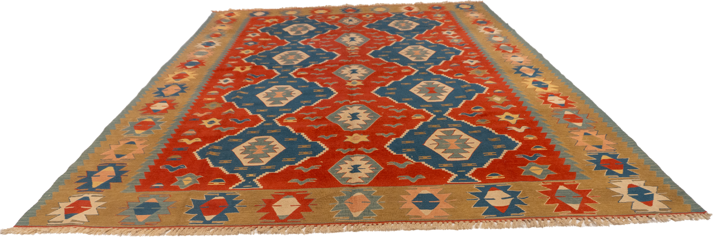 W 8.7 L 11.8 Kilim 100% Wool Hand-Woven All-Over Design - 26067