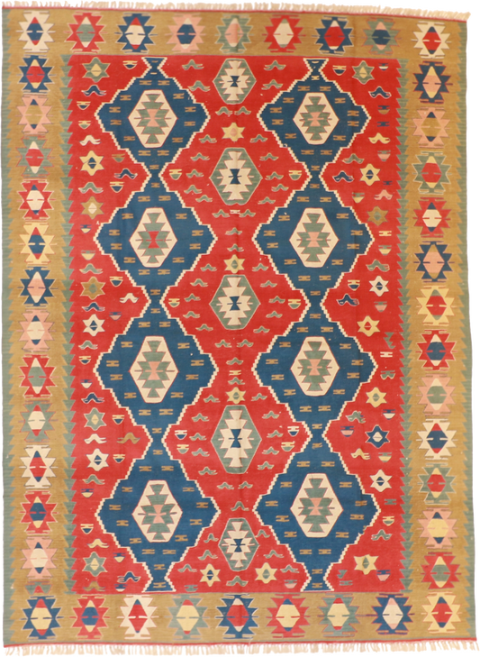 W 8.7 L 11.8 Kilim 100% Wool Hand-Woven All-Over Design - 26067