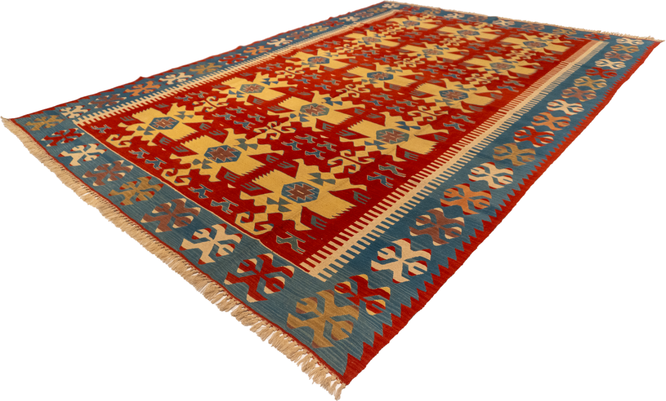 W 8.8 L 12.4 Kilim 100% Wool Hand-Woven All-Over Design - 26069