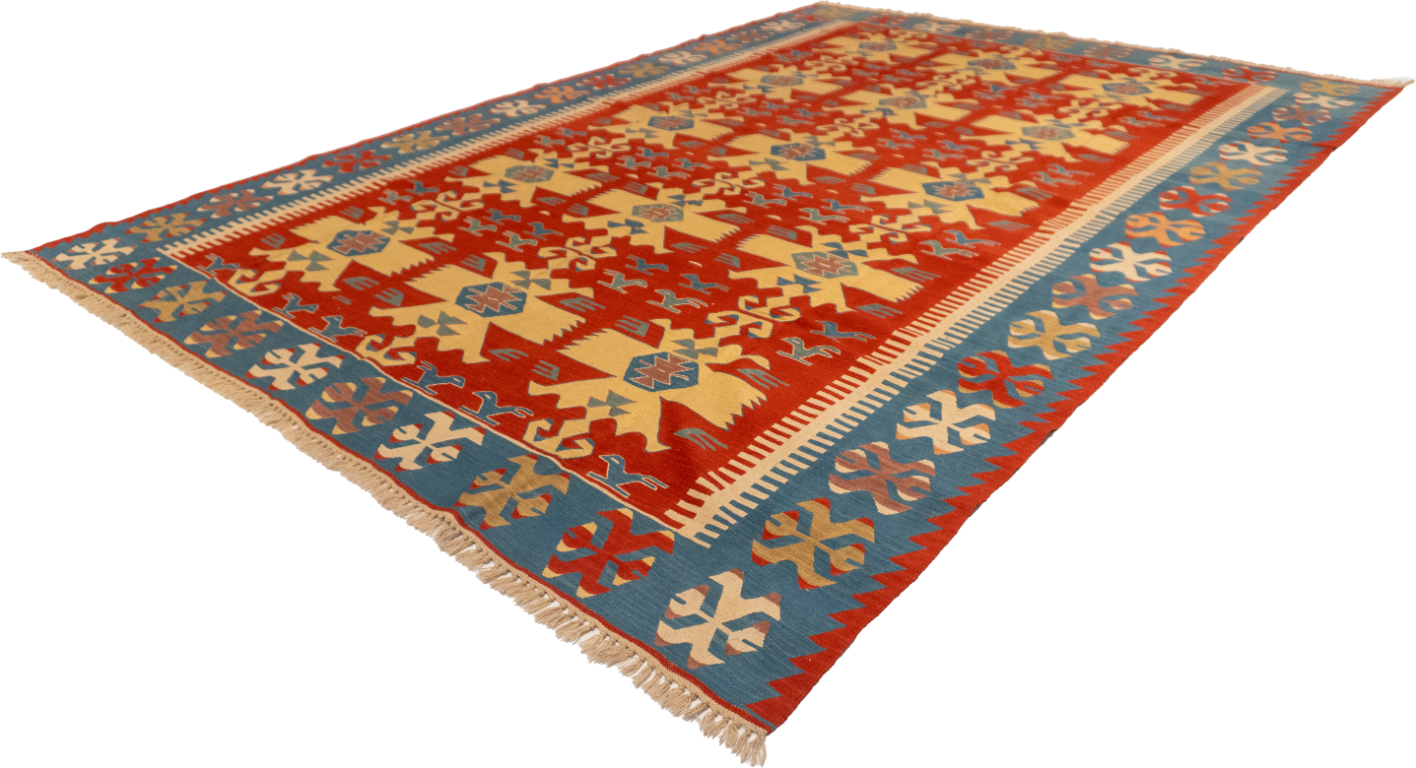 W 8.8 L 12.4 Kilim 100% Wool Hand-Woven All-Over Design - 26069