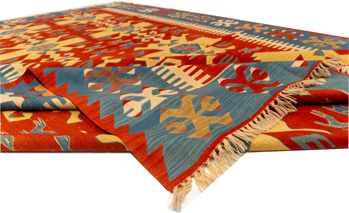 W 8.8 L 12.4 Kilim 100% Wool Hand-Woven All-Over Design - 26069