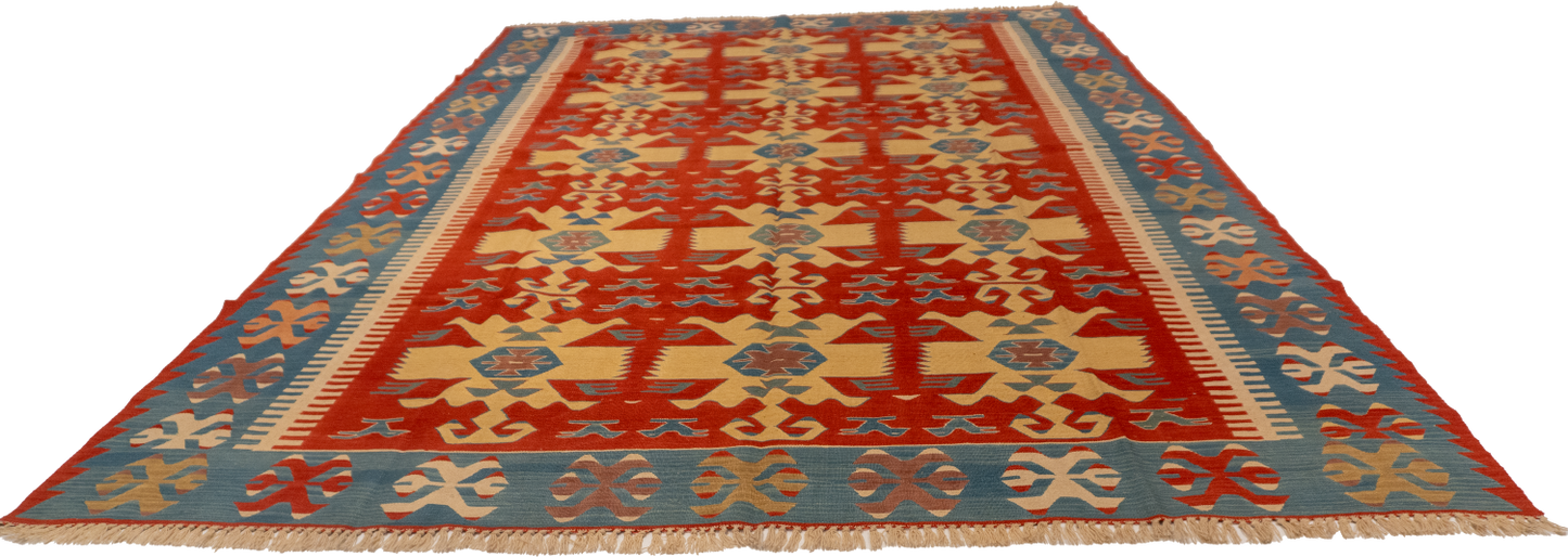 W 8.8 L 12.4 Kilim 100% Wool Hand-Woven All-Over Design - 26069
