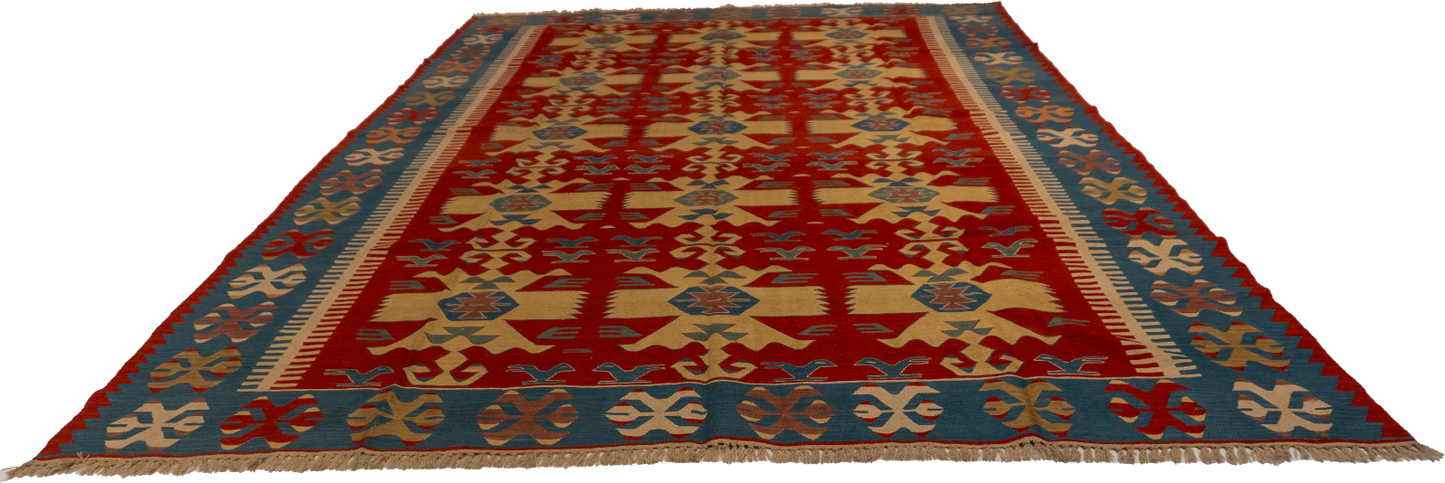 W 8.8 L 12.4 Kilim 100% Wool Hand-Woven All-Over Design - 26069