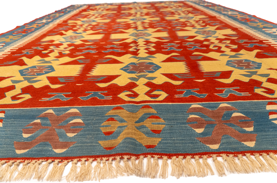 W 8.8 L 12.4 Kilim 100% Wool Hand-Woven All-Over Design - 26069