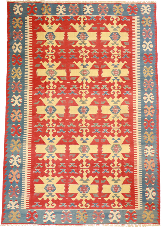 W 8.8 L 12.4 Kilim 100% Wool Hand-Woven All-Over Design - 26069