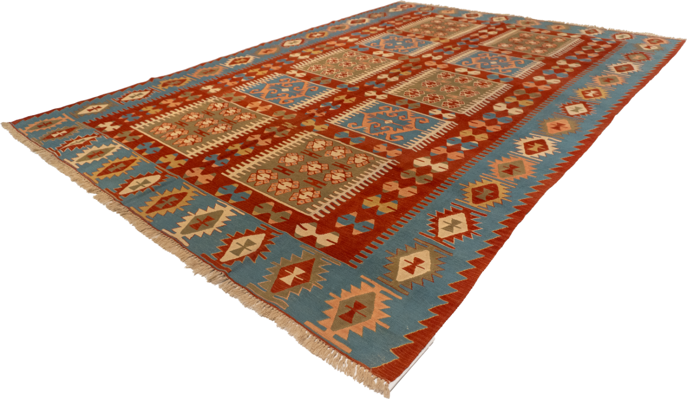 W 8.9 L 12.4 Kilim 100% Wool Hand-Woven All-Over Design - 26072