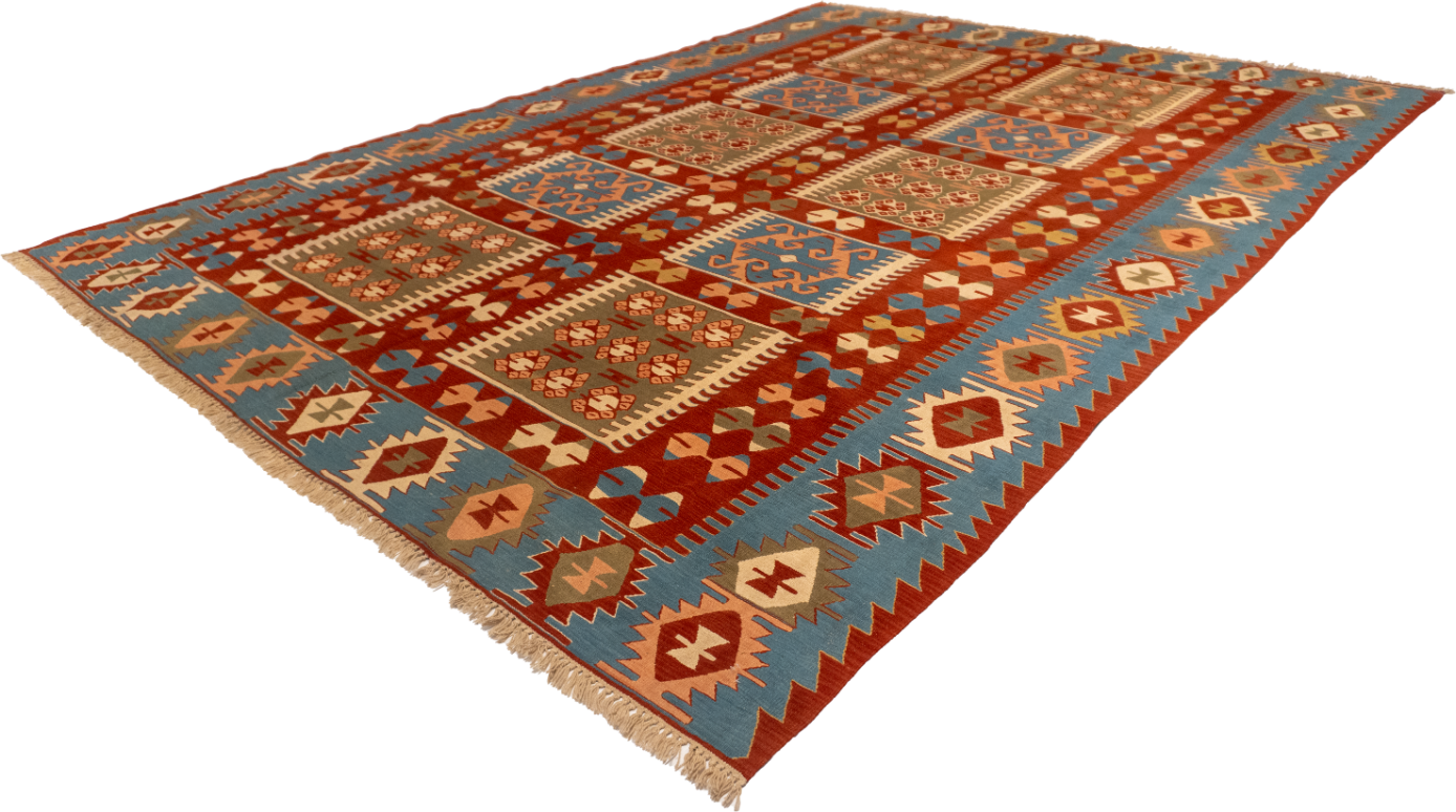 W 8.9 L 12.4 Kilim 100% Wool Hand-Woven All-Over Design - 26072